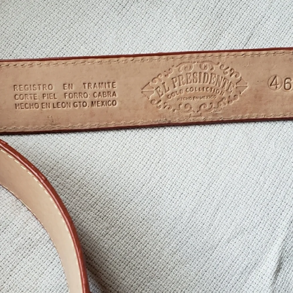 El Presidente gold collection ostrich print goat leather belt 46